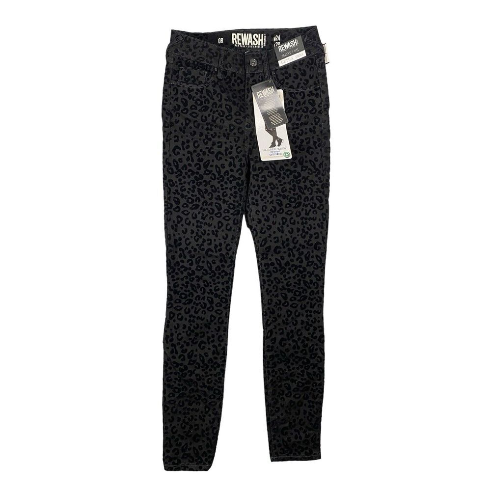 REWASH Womens Skinny Ultra Stretch High Rise Skinny in Black Size 0R 24X28